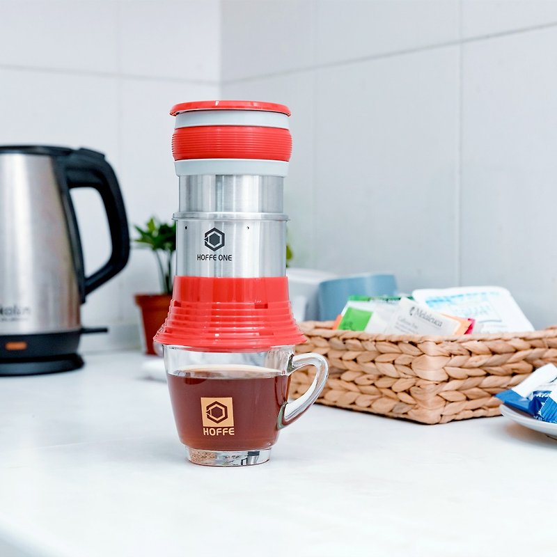 [Spot] 304 Stainless Steel refined home office good partner HOFFE feel coffee machine red - เครื่องทำกาแฟ - โลหะ สีแดง