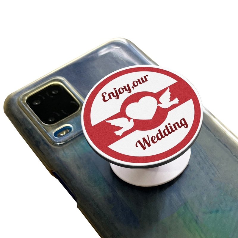 Wedding Day Round Phone Socket Red White Enjoy our Wedding Customization Gift - Phone Stands & Dust Plugs - Plastic Multicolor