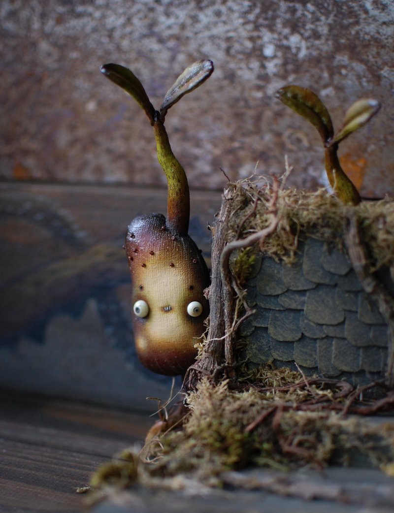 Little bean doll, germinated seed, creature doll, textile handmade doll - 玩偶/公仔 - 其他材質 