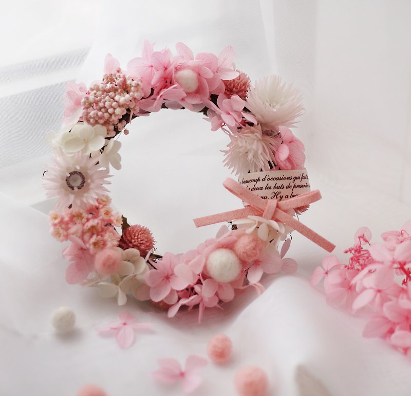 Wool felt ball wreath - powder - ช่อดอกไม้แห้ง - พืช/ดอกไม้ สึชมพู