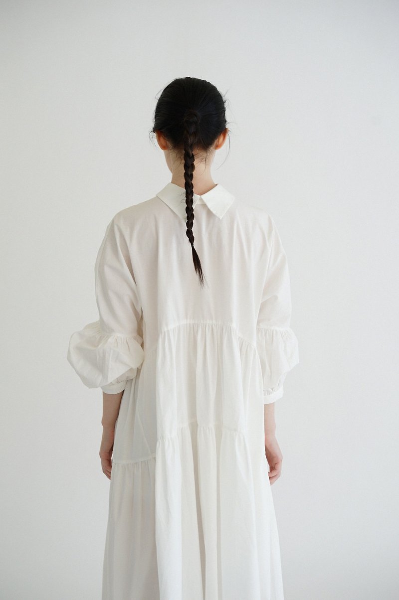 Cloud Dress - wh - ชุดเดรส - ผ้าฝ้าย/ผ้าลินิน ขาว