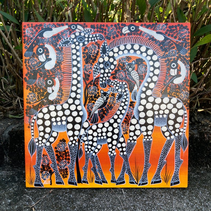 【U558 Giraffe Family-Ally】African art brought to Taiwan by air/30x30cm - Posters - Other Materials 