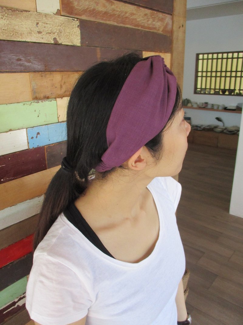 Cross hair band (elastic handmade)-plain purple - Hair Accessories - Cotton & Hemp Purple