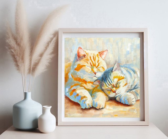 油絵 絵画【猫の寝顔】 猫絵画 【1点物】動物の絵 猫寝てる絵 画家出品 painterTMK真筆