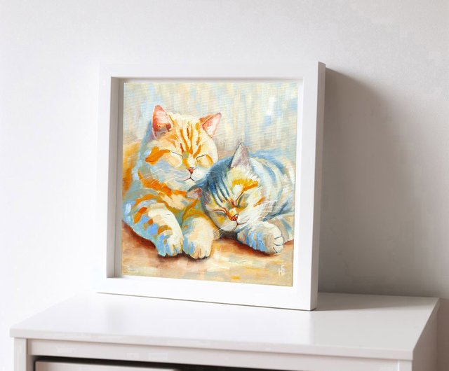 油絵 絵画 原画 寄り添う猫『しっぱのハート』 8e464ddcd75fab19ab8b05a8e84df0