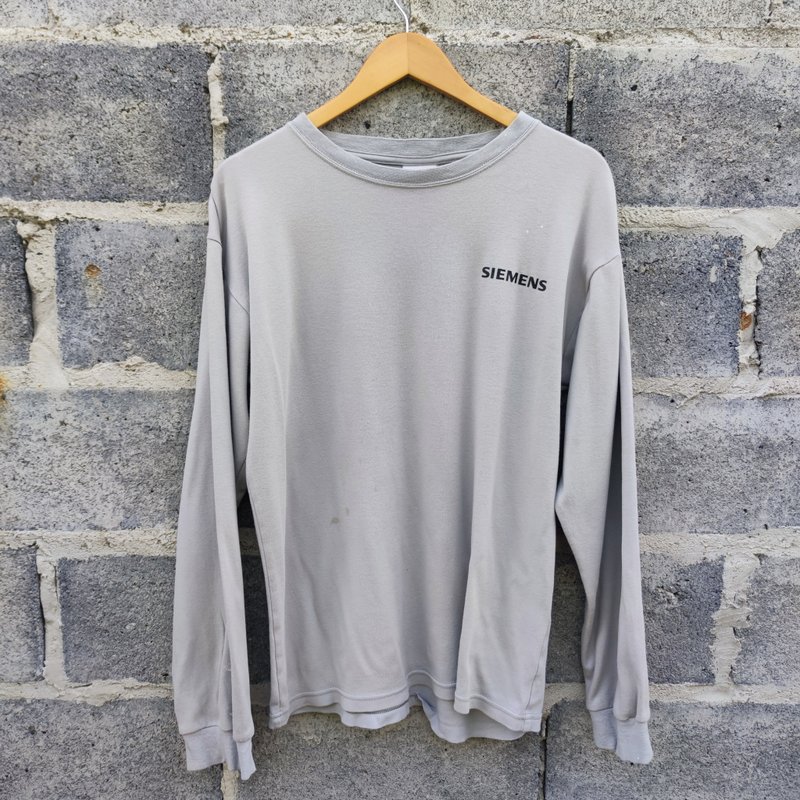 Vintage Siemens Spell out Logo Long Sleeve T Shirt - 男 T 恤 - 棉．麻 灰色