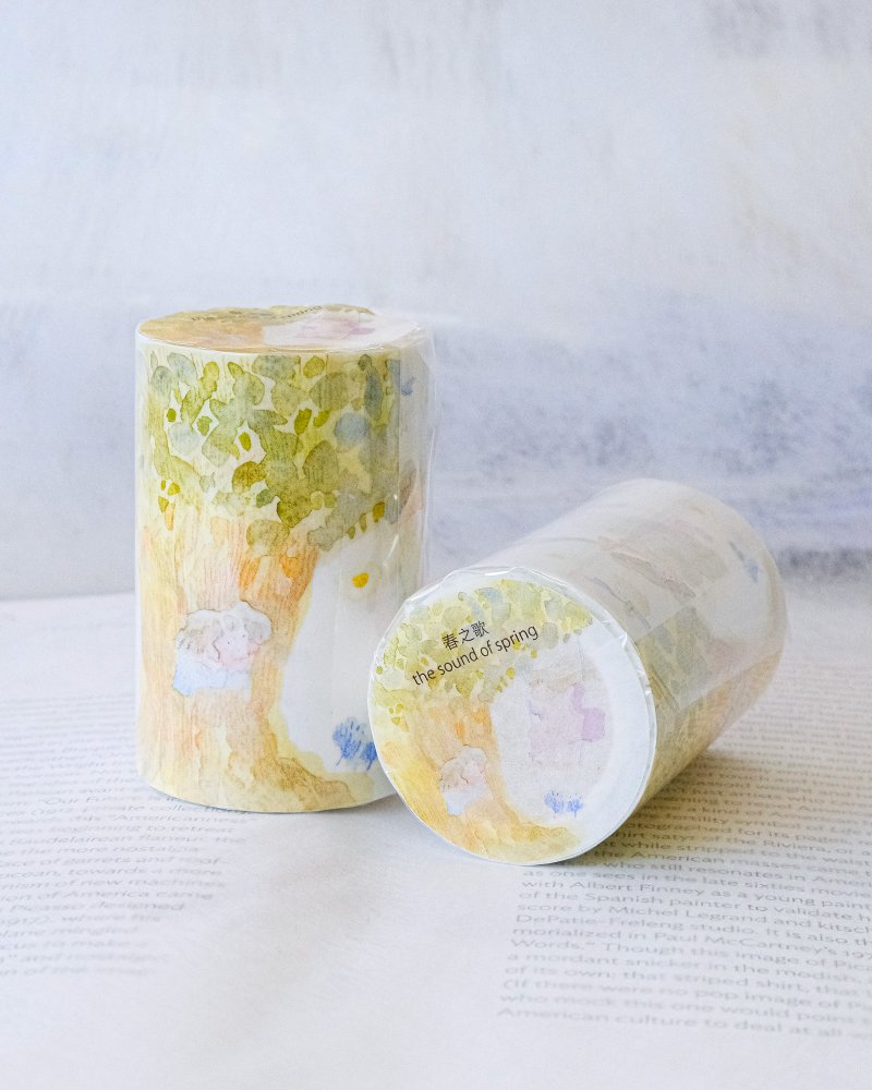 春之歌 - 和紙膠帶 帶離型紙 | 可愛女生手帳貼紙 7cm x 5M - 紙膠帶/和紙/PET - 紙 黃色