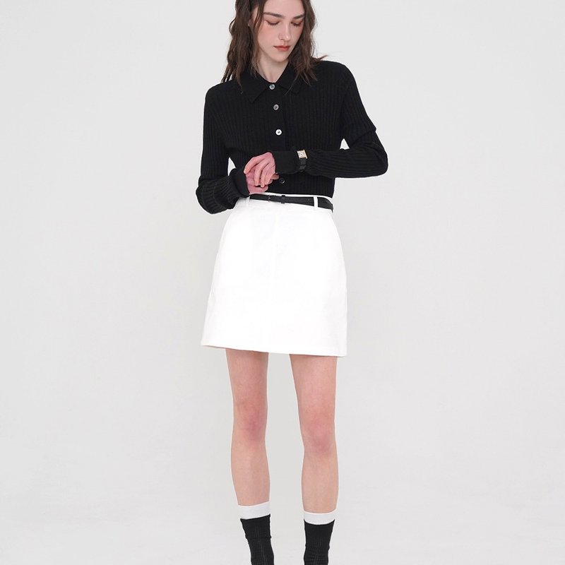 Korea sisterhood, Belted A-line Skirt - White - 裙子/長裙 - 棉．麻 白色