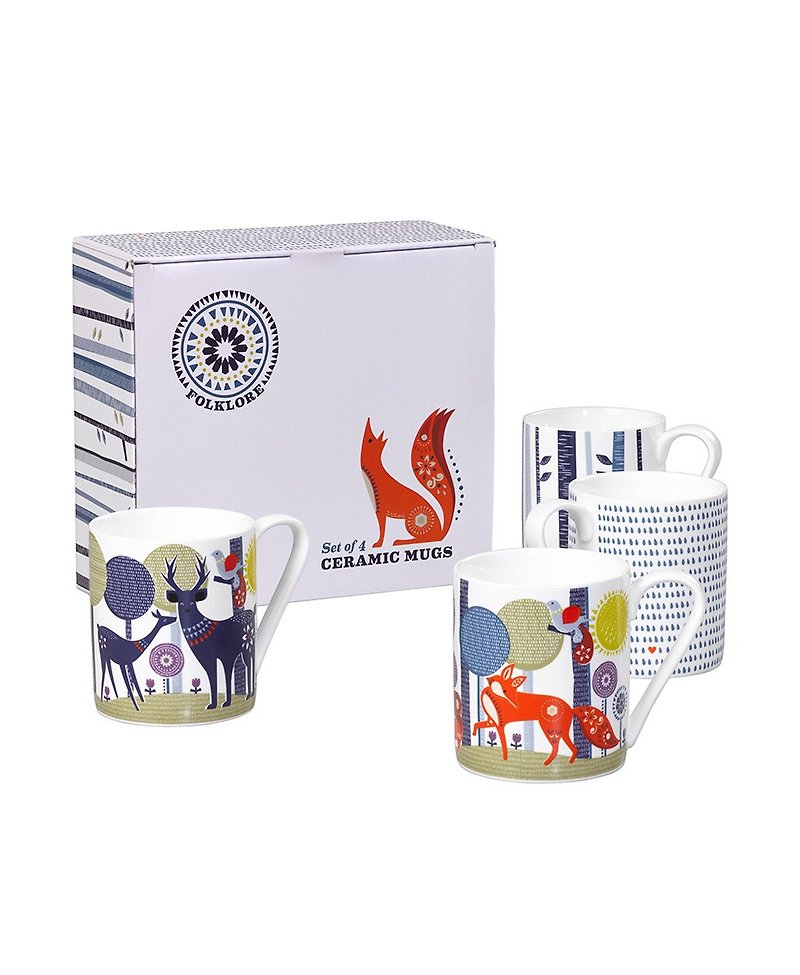 SUSS-英國Wild & Wolf森林系列陶瓷馬克杯(一組四入)-瑕疵特賣 - 茶具/茶杯 - 陶 