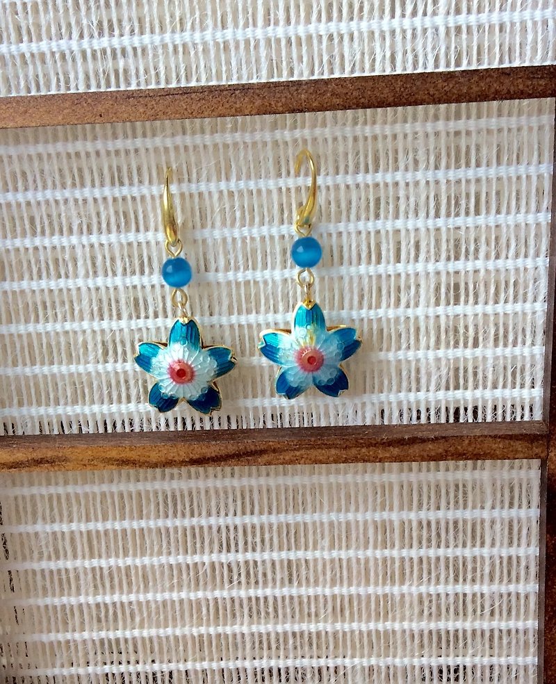 Meow ~ handmade cherry cloisonne earrings / Sky Blue - ต่างหู - โลหะ สีน้ำเงิน