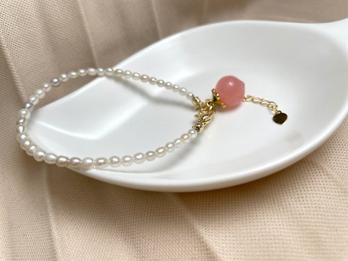 Athena珍珠設計 水蜜桃 天然淡水巴洛克珍珠 瑪瑙 手環手鏈