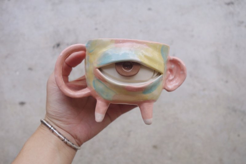 Handmade ceramic mug with big eye in water colour pastel :) - Pottery & Ceramics - Pottery Pink