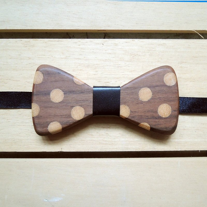 Dotted Bow Tie-Walnut/Christmas Gift/Handmade/Leather - Ties & Tie Clips - Wood Brown
