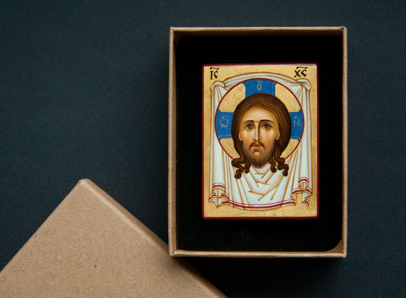 hand painted orthodox christian Jesus Christ icon, miniature religious painting - 其他 - 環保材質 金色