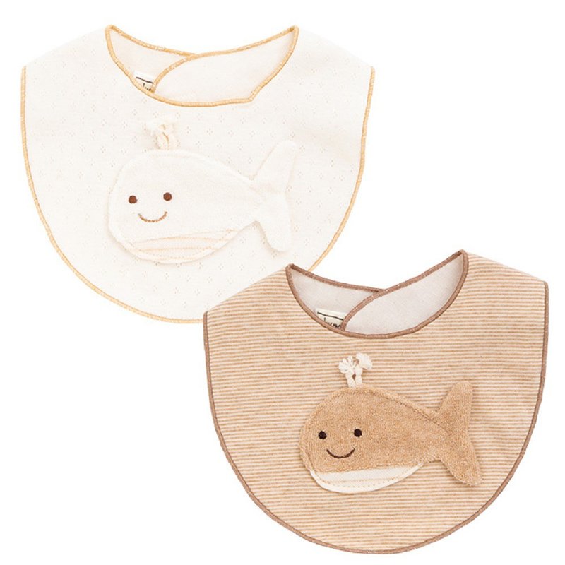 Y-1329 Whale Bib 100% Organic Cotton bib Whale Made in Japan Y-1329 - Bibs - Cotton & Hemp Brown