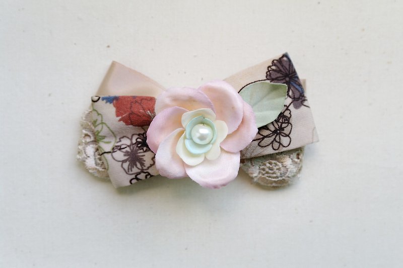 Classical Elegant Lace Floral Ribbon Bow Hair Clip Accessories,Gift For Her - Hair Accessories - Cotton & Hemp Khaki