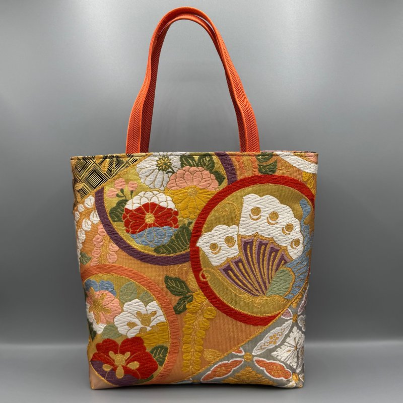 着物 帯 帯締め ハンドメイド トートバッグ リメイク 金 蝶 - 手提包/手提袋 - 絲．絹 金色
