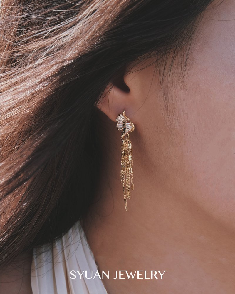 SYUAN JEWELRY |Isis 伊西斯— 鍍18K鋯石翅膀流蘇耳環 - 耳環/耳夾/耳骨夾 - 其他金屬 
