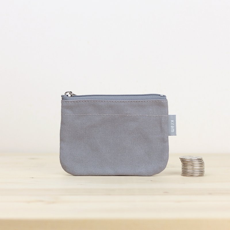 Double layer coin purse/Japanese canvas--elephant gray - กระเป๋าใส่เหรียญ - ผ้าฝ้าย/ผ้าลินิน สีเทา