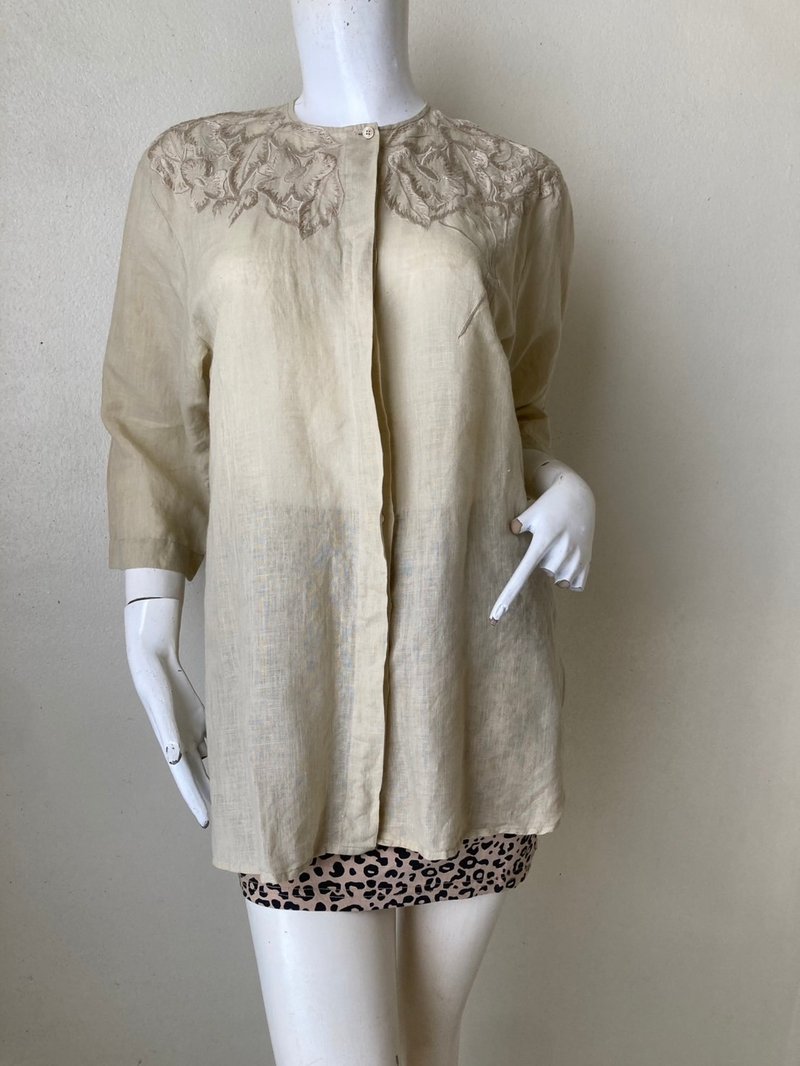 Vintage 90s linen and cotton blouse, embroidered shirt size 40 Made in Italy - 女襯衫 - 棉．麻 