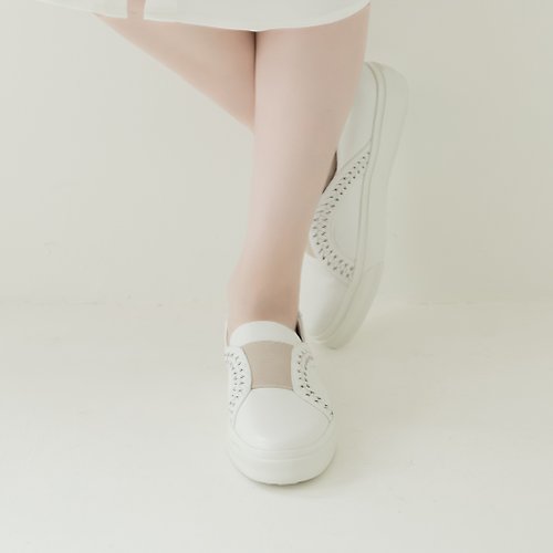 NO216 弧狀編織紋-繃帶休閒鞋-白色