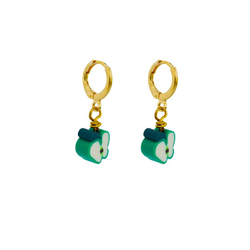 Green Apple Fruit Huggie Earrings | by Ifemi Jewels - 手鍊/手環 - 其他材質 金色