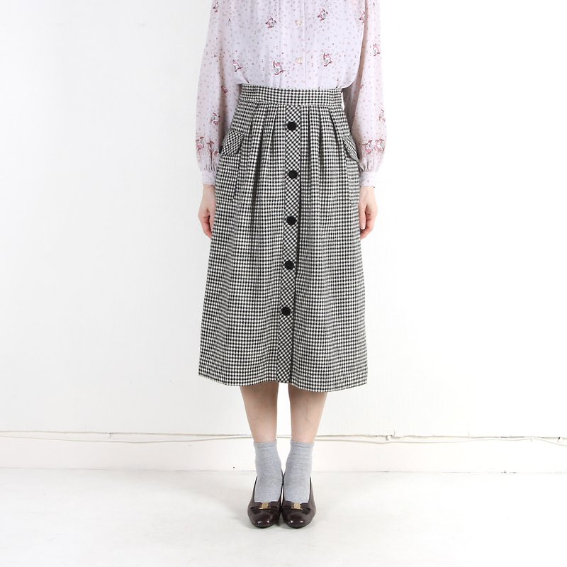 Egg plant vintage Hound Plaid wool vintage dress - Skirts - Wool Gray