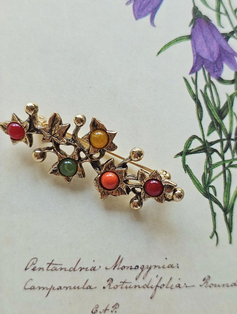 1928 Autumn Thanksgiving Maple Leaf Vintage Brooch/Safe Pin/Line Pin/American Western Antique Jewelry - Brooches - Other Metals 