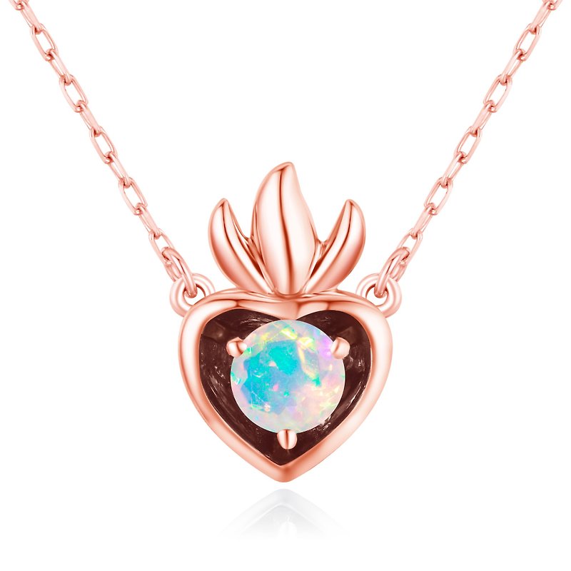 Rainbow opal necklace pendant-Sacred heart necklace-Charm layering necklace-Oct - สร้อยคอ - เครื่องประดับ ขาว