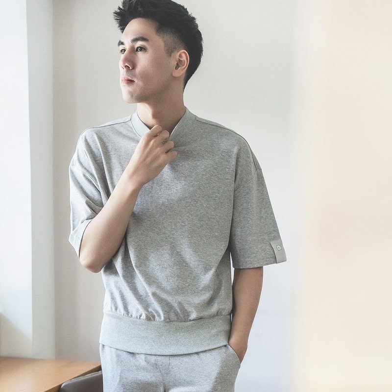 UMORFILコラーゲン 無地 五分袖 メンズ ルームウェア/パジャマ/ホームウェア - ライトグレー - 部屋着・寝巻き - コットン・麻 グレー