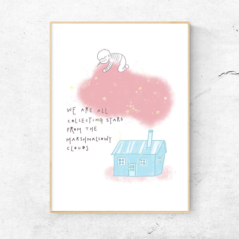Marshmallowy Clouds Art Print - การ์ด/โปสการ์ด - กระดาษ สึชมพู