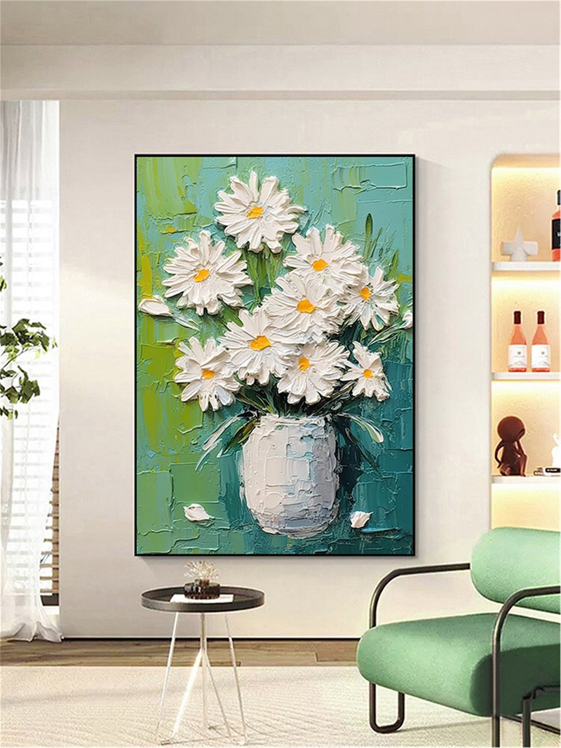 秋菊 手繪花卉油畫抽象原創現代裝飾畫餐廳客廳走廊玄關臥室掛畫 - 海報/掛畫/掛布 - 亞麻 多色