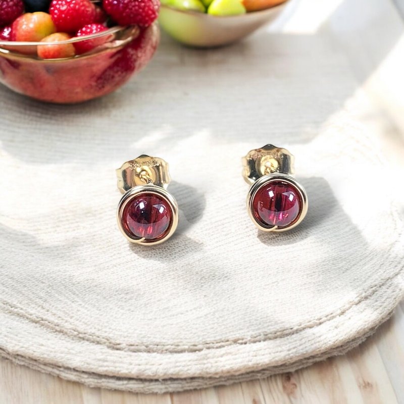 Garnet Stud Earrings | 14K Gold Filled | 925 Silver | Gemstone | Jan Birthstone - Earrings & Clip-ons - Gemstone Red