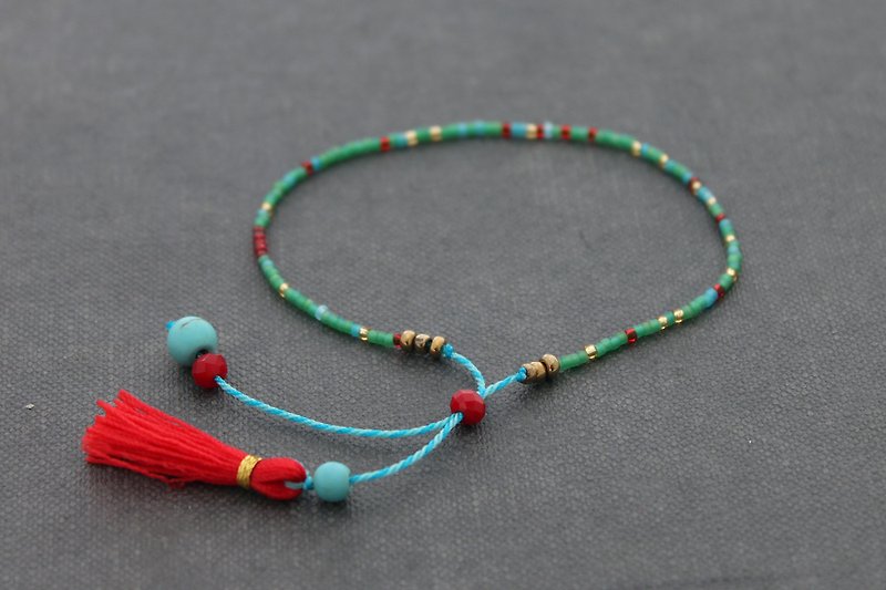 Beaded Bracelets, Small Seed Beads Miyuki Contrast Color Mix Tassels Bracelets - Bracelets - Cotton & Hemp Green