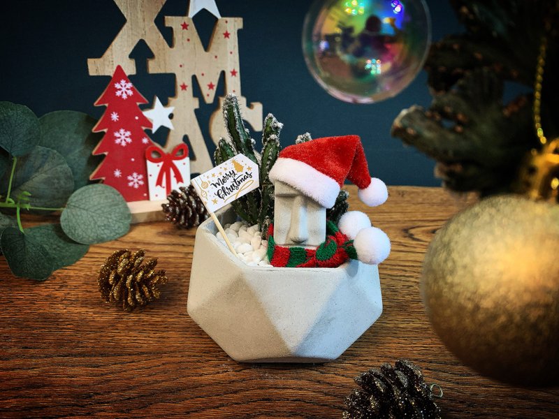 【24H寄出.療癒系聖誕交換禮物】摩艾多肉鑽石水泥盆栽 - 盆栽/植栽 - 水泥 灰色