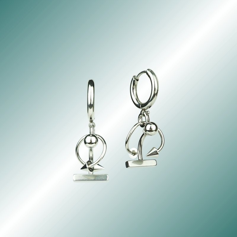 PIERCING Piercing nail series horizontal nail pendant earrings - Earrings & Clip-ons - Stainless Steel Silver