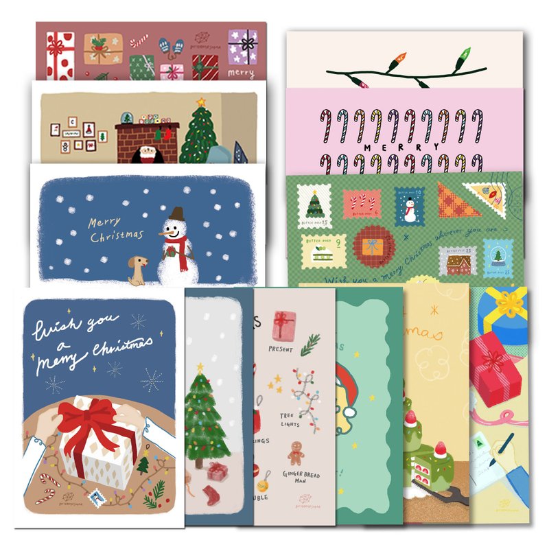 Butter Screw Sweet Square Christmas Postcard Set (12 cards / 1 of each of 12 designs) - Cards & Postcards - Paper Multicolor
