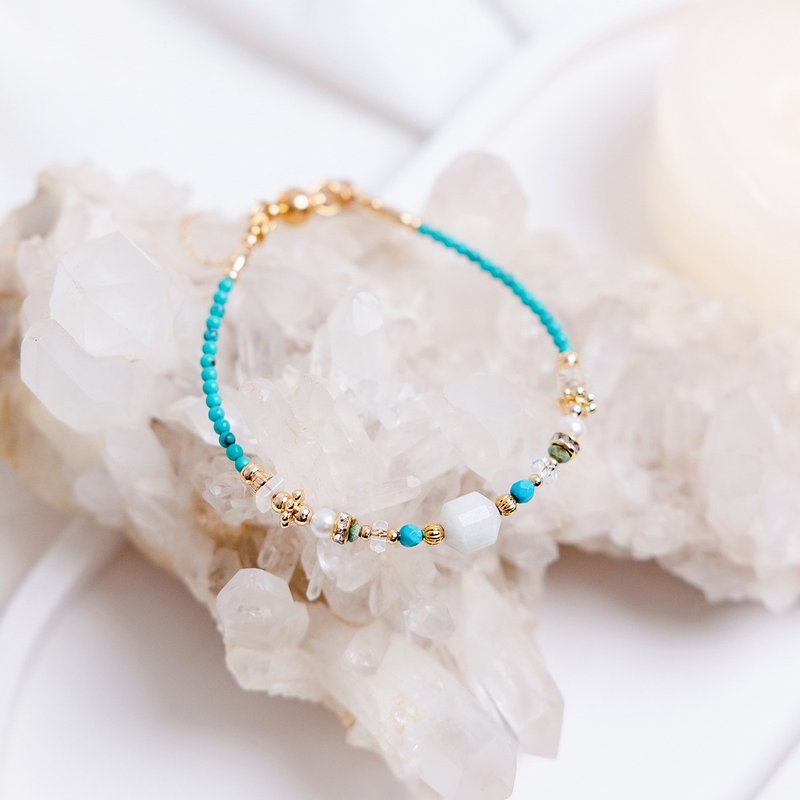 正能量 x 綠松石 玉 白水晶 淡水珍珠  【乒乓菊 • 圓滿】手鍊 - 手鍊/手環 - 寶石 綠色