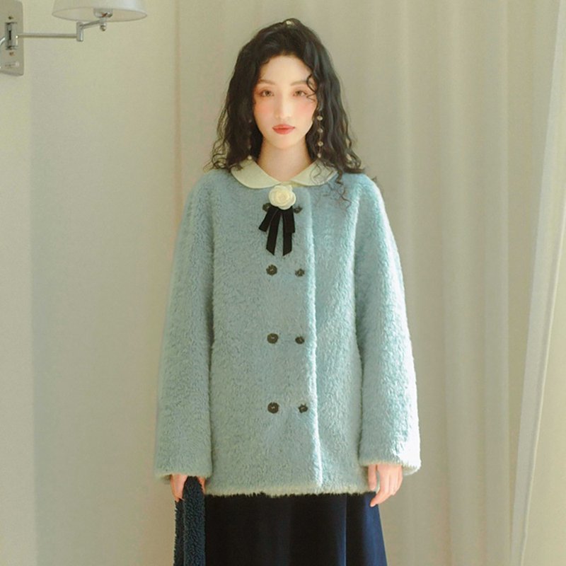 仿皮毛一體外套D2GXXZ25206-G - 女大衣/外套 - 其他材質 藍色