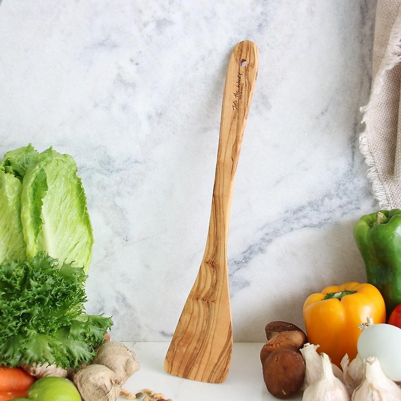 Olive wood shovel-Cuisinie flat 35 cm cooking spatula (easy to stir fry) - เครื่องครัว - ไม้ สีนำ้ตาล