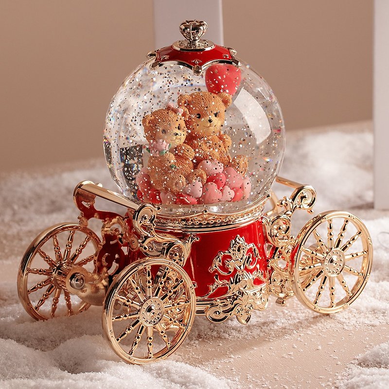 French Three Babies - Couple Bear Carriage Crystal Ball Music Lover Birthday Home Wedding Christmas - Items for Display - Plastic Red