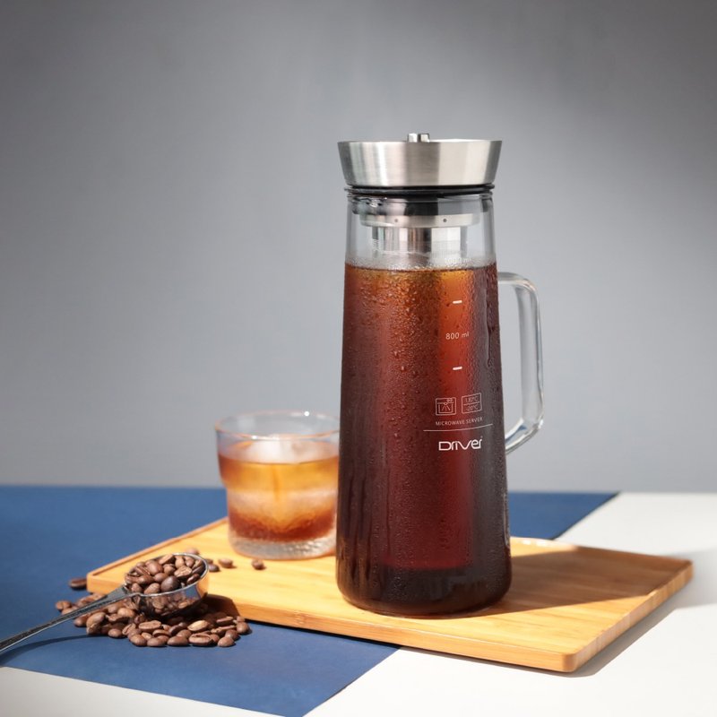 加碼送 圓形冰球製冰盒丨Driver 冷熱兩用茶/咖啡冷萃壺-1000ml - 咖啡壺/手沖壺 - 不鏽鋼 銀色