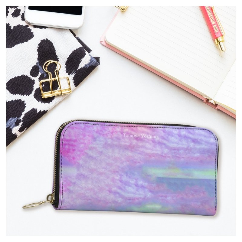 Dreamy and mysterious marble, mineral style, flower lover cell pattern long wallet pouch genuine leather - กระเป๋าสตางค์ - หนังแท้ หลากหลายสี