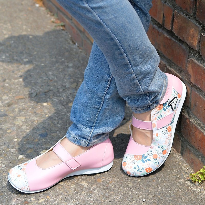 MIT [printed sticky doll shoes-pink] doll shoes are fresh, playful, retro and comfortable - Women's Casual Shoes - Faux Leather Pink