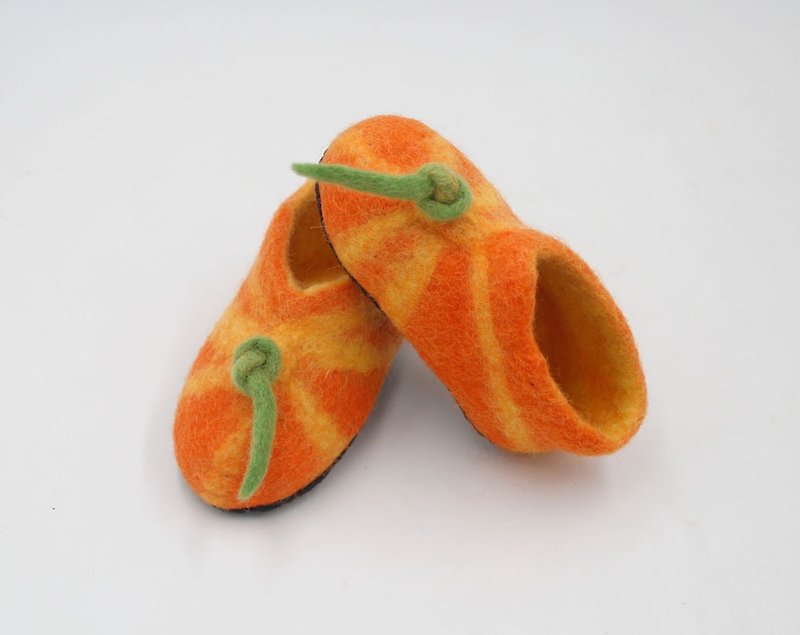 創意手工 羊毛氈兒童鞋 嬰兒保暖短靴 可愛橙子 男孩女孩 - 男/女童鞋 - 羊毛 橘色