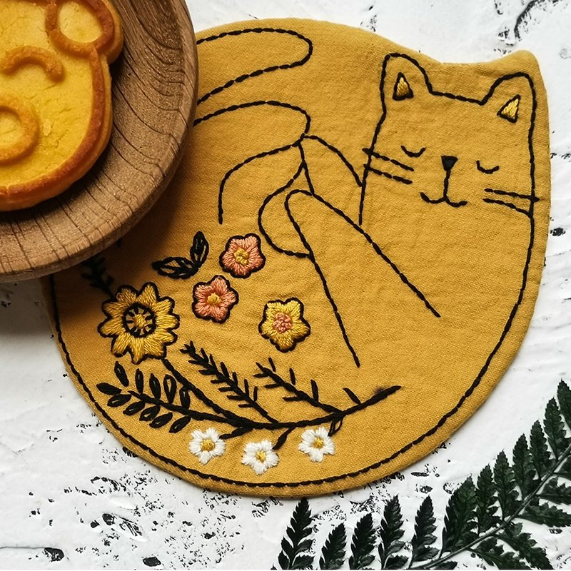 ผ้าฝ้าย/ผ้าลินิน เย็บปัก/ถักทอ/ใยขนแกะ - Embroidery handmade diy material package beginners self-embroidered couples send boyfriend cat coasters hand-made creative gifts