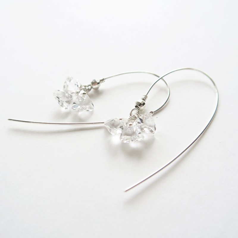 925 Silver Triangular Swarovski Crystal Earrings-Sold as a Pair - ต่างหู - เงินแท้ ขาว