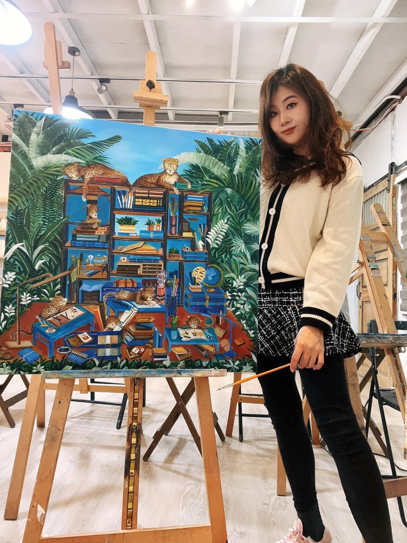 王咖咖 油畫-熱帶雨林的家族幻想-70x70cm - 海報/掛畫/掛布 - 顏料 綠色