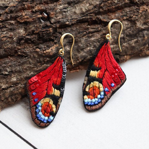 ThreadVibes Peacock wings butterfly earrings, embroidered earrings, butterfly jewelry