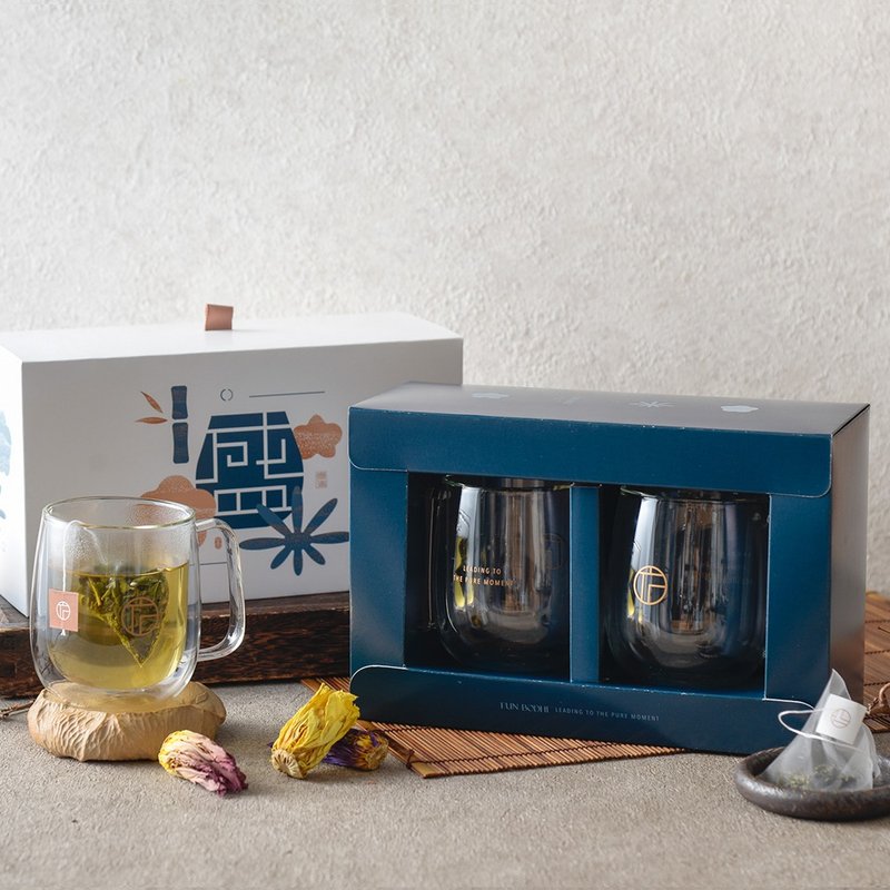 【盛】雙層玻璃對杯精裝禮盒 - 咖啡杯/馬克杯 - 紙 藍色